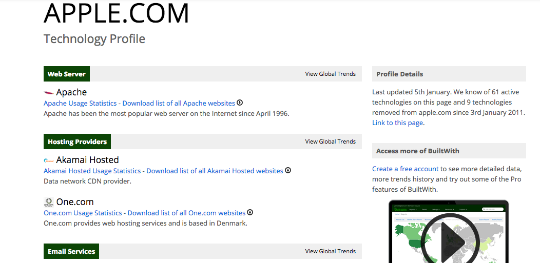 how to see what a website is built with