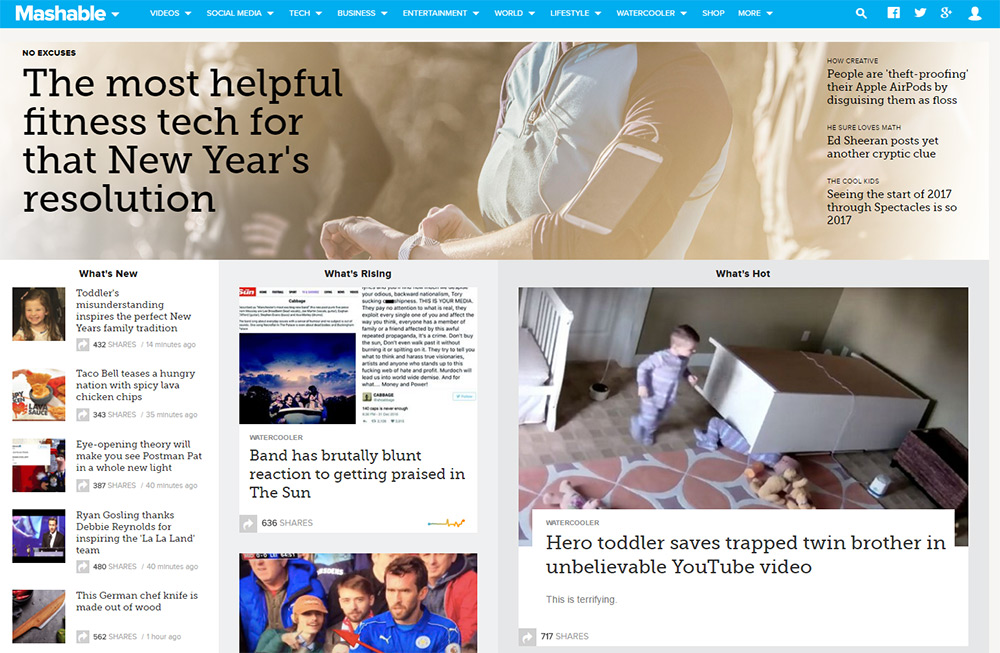 mashable homepage sidebars